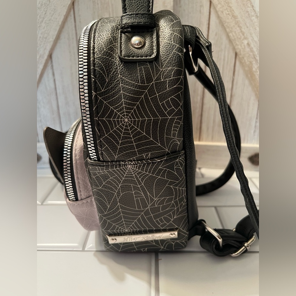 Betsey Johnson Black and Gray Cat spiderweb mini Backpack - Picture 2 of 9